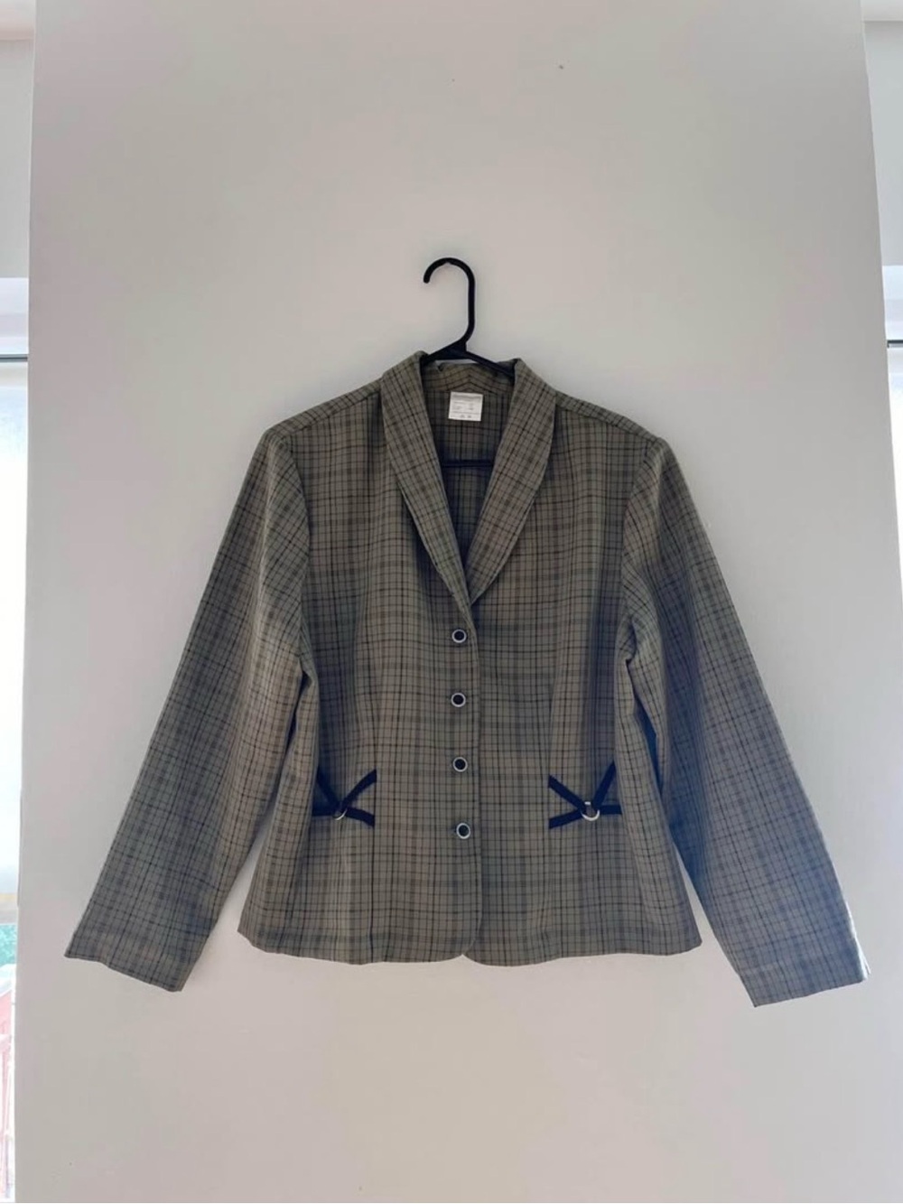 Plaid Notch-Collar Blazer Jacket - Green